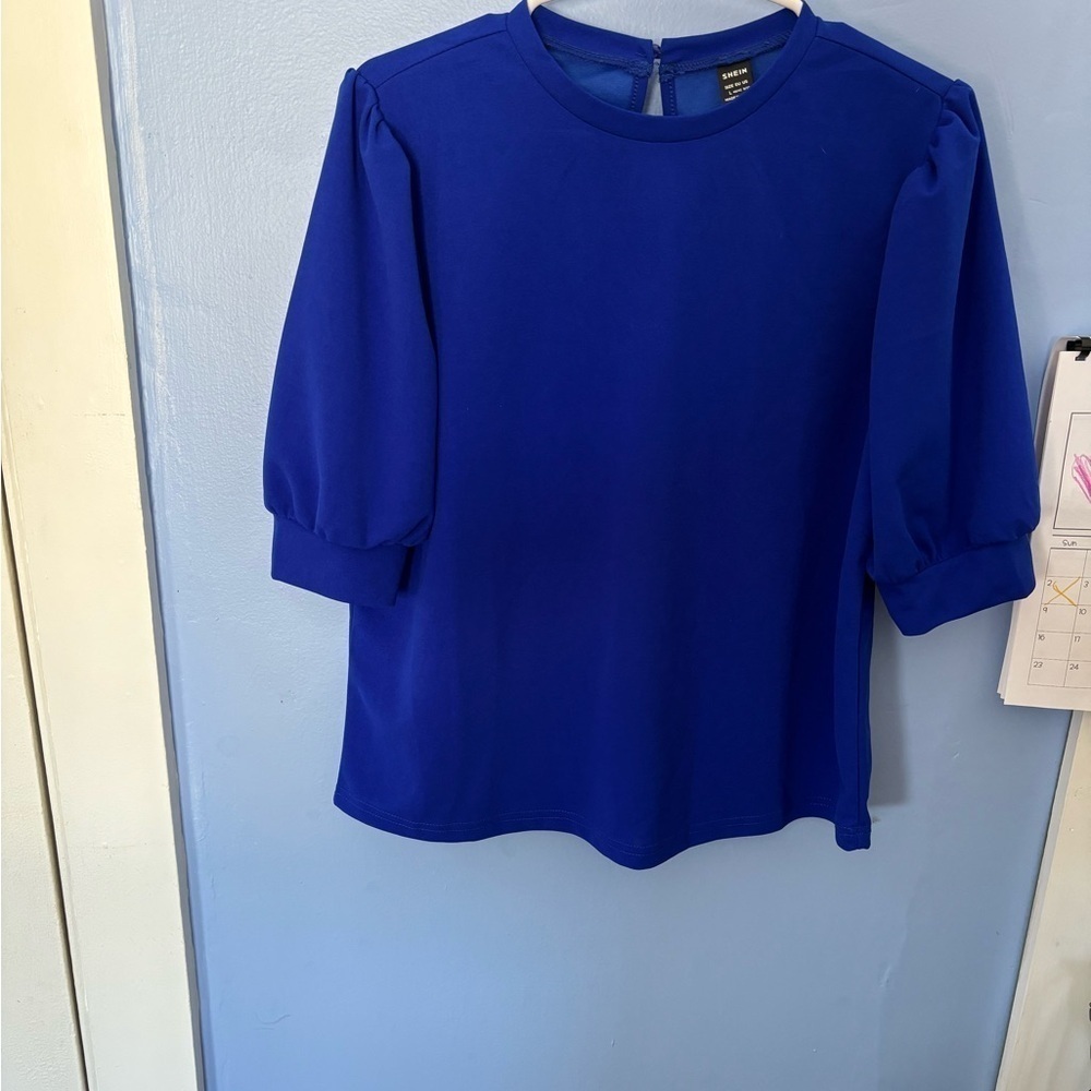 SHEIN Blue Puff Sleeve Boxy Blouse